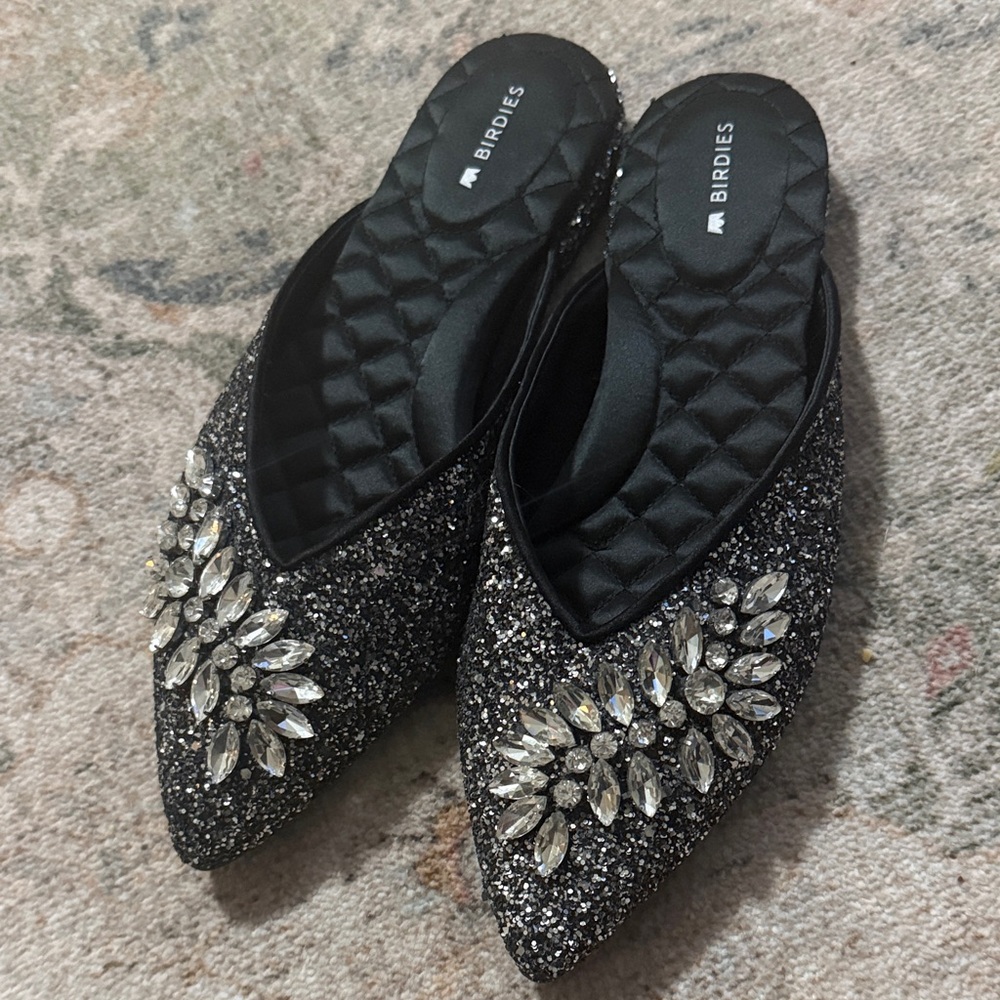 MINT condition / like new!! Birdies Black Glitter Embellished Mules